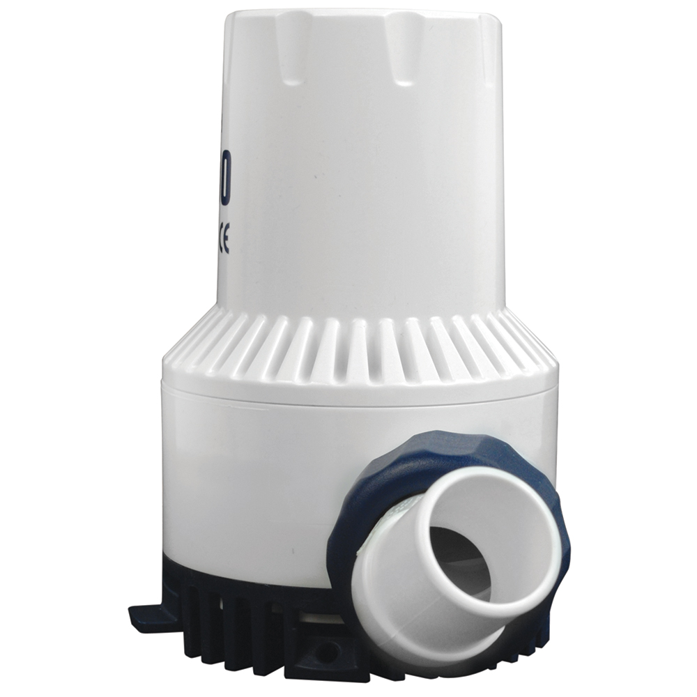 White marine bilge pump with blue connector
