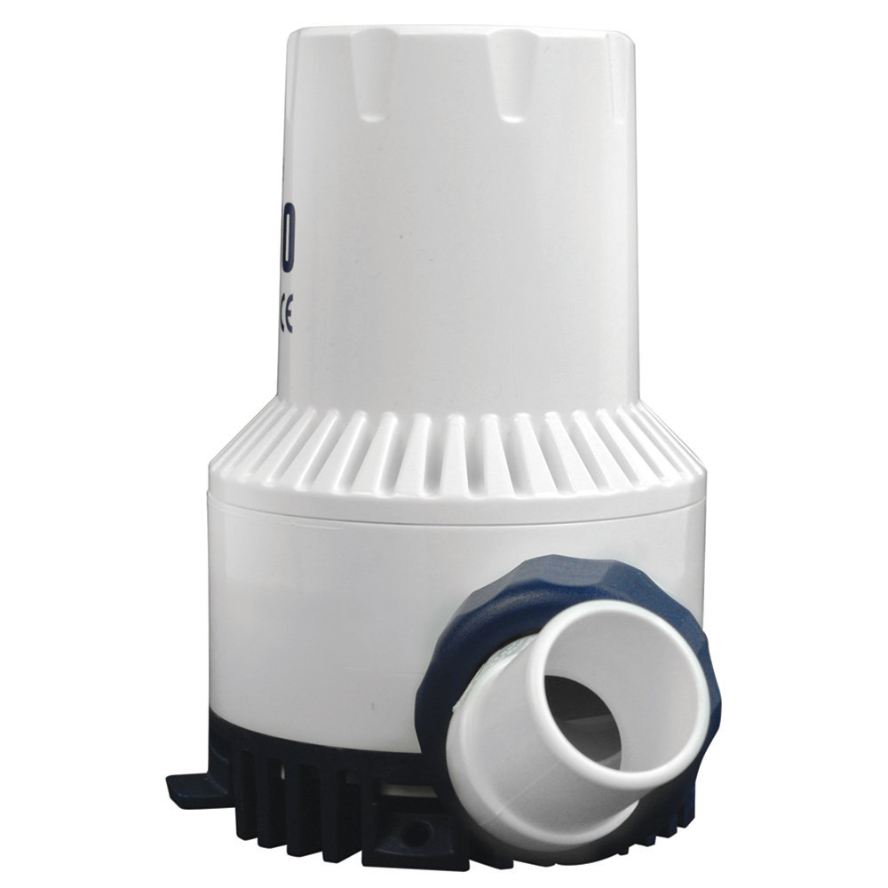 White marine bilge pump with hose attachment.
