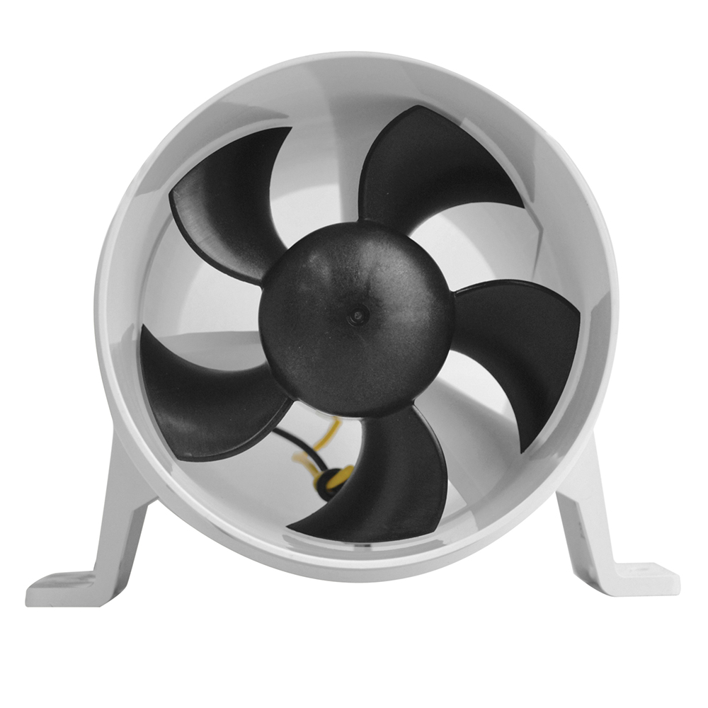 Black-bladed ventilation fan with white casing