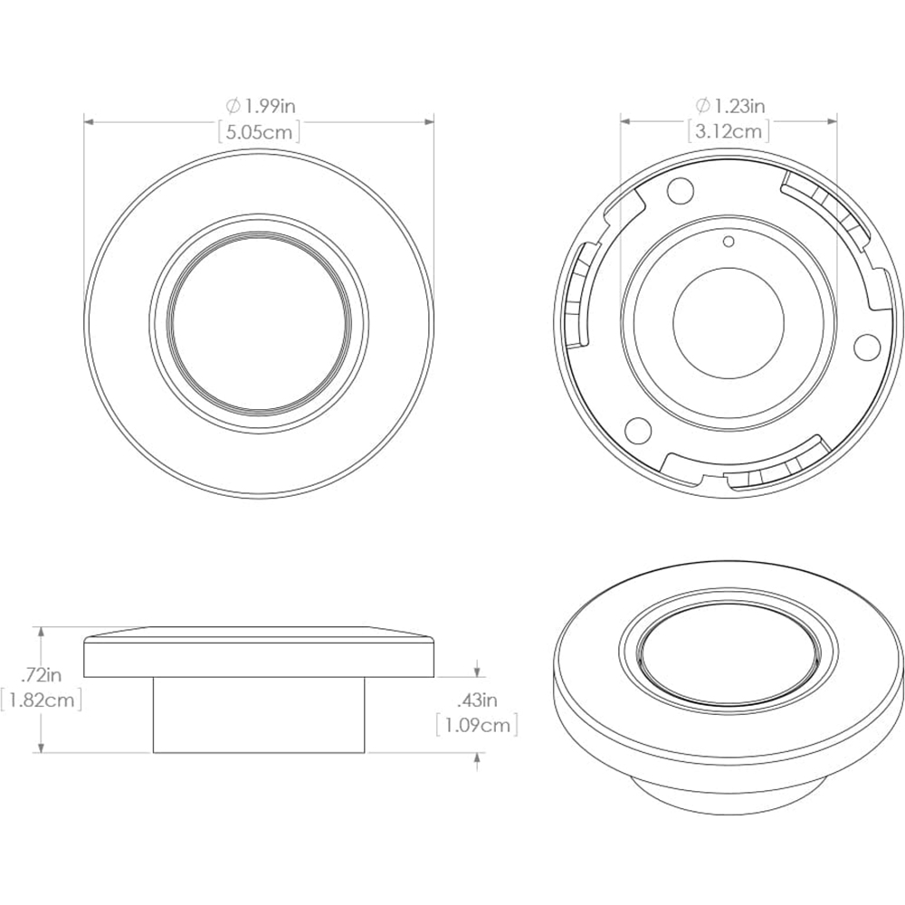 Technical drawing of round object with dimensions.