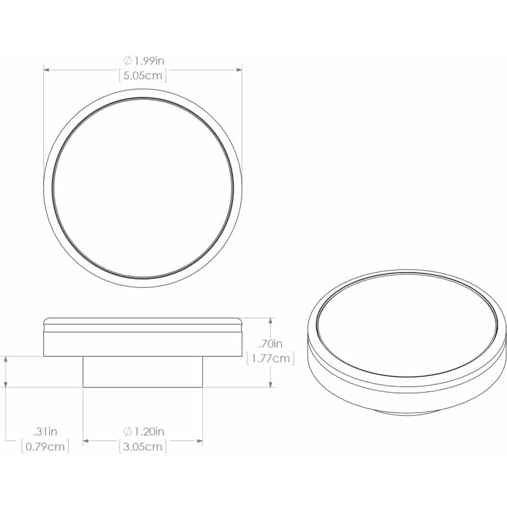 Technical drawing of round object with measurements