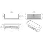 Diagram of rectangular recessed lighting dimensions.