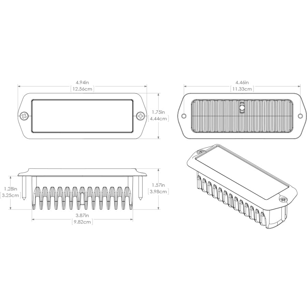 Diagram of rectangular recessed lighting dimensions.