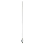 Long radio antenna against white background