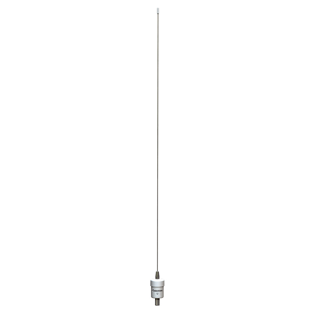 Long radio antenna against white background