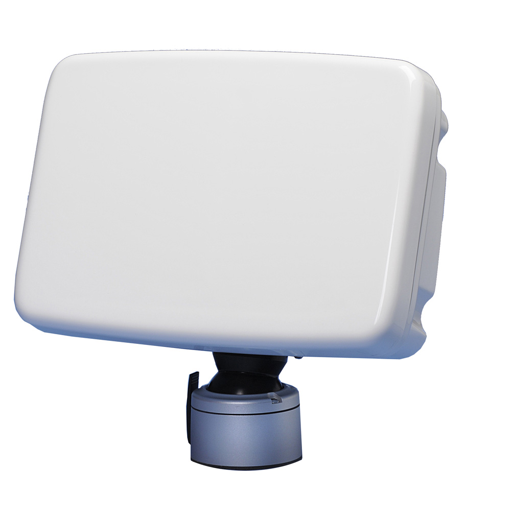 Rectangular outdoor security light on a swivel mount.
