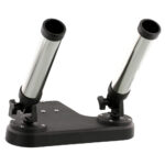 Dual marine rod holders on a mounting base.