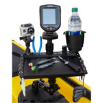 Fishing gear setup with camera and fish finder.