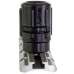 Black rod holder on metal track system.