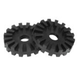Two black plastic gears with teeth
