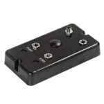 Black rectangular panel with metal ports