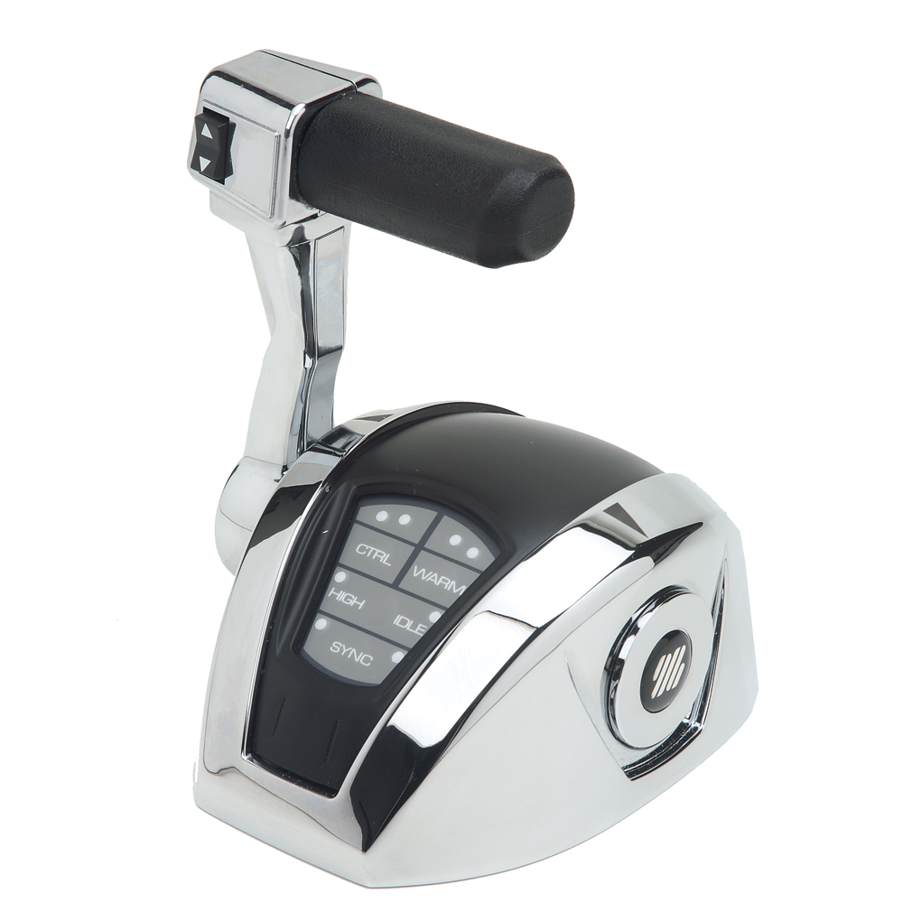 Boat throttle control lever with display screen.