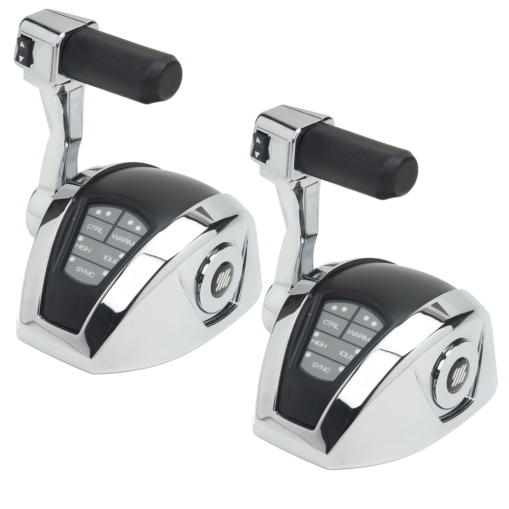 Dual marine throttle controls for boats.