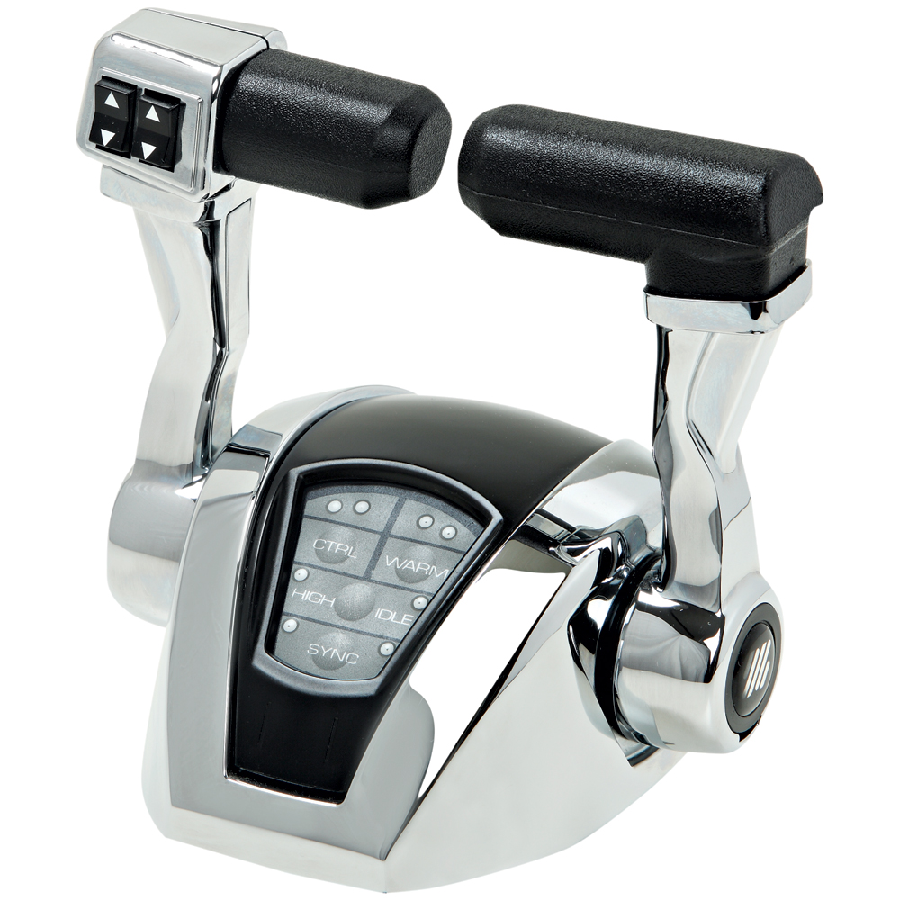 Boat throttle control with dual levers and buttons