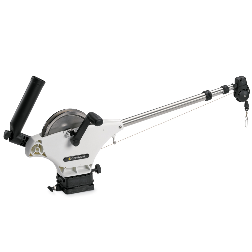Electric fishing downrigger with adjustable boom.
