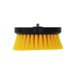 Yellow drill brush attachment for cleaning surfaces.