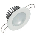 LED recessed ceiling light with heat sink fins.