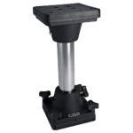 Adjustable marine pedestal, black and silver metal.