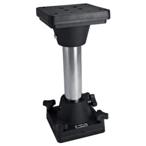 Adjustable marine pedestal, black and silver metal.
