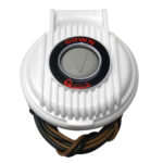 White circular boat windlass control switch.