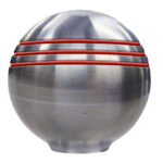 Metallic ball with red stripes design