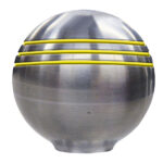 Metal sphere with yellow striped grooves