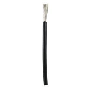 Black cable with exposed silver wire strands