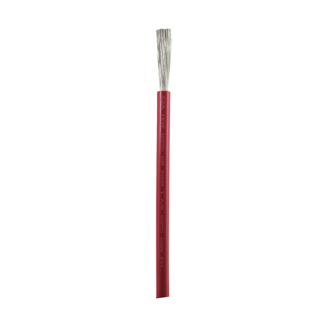 Red electrical wire with exposed copper strands