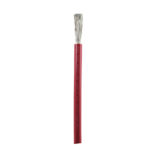 Red electrical wire with exposed metal strands.