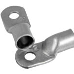 Close-up of metal cable lug connectors