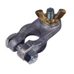 Automotive battery terminal clamp with wing nut