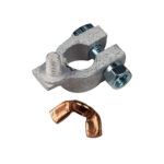 Battery terminal clamp and copper shim