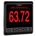 Garmin display showing water temperature 63.72°F.