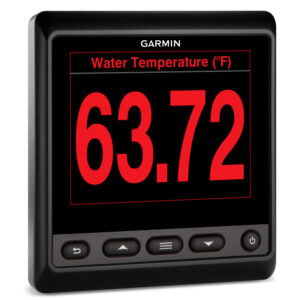 Garmin display showing water temperature 63.72°F.
