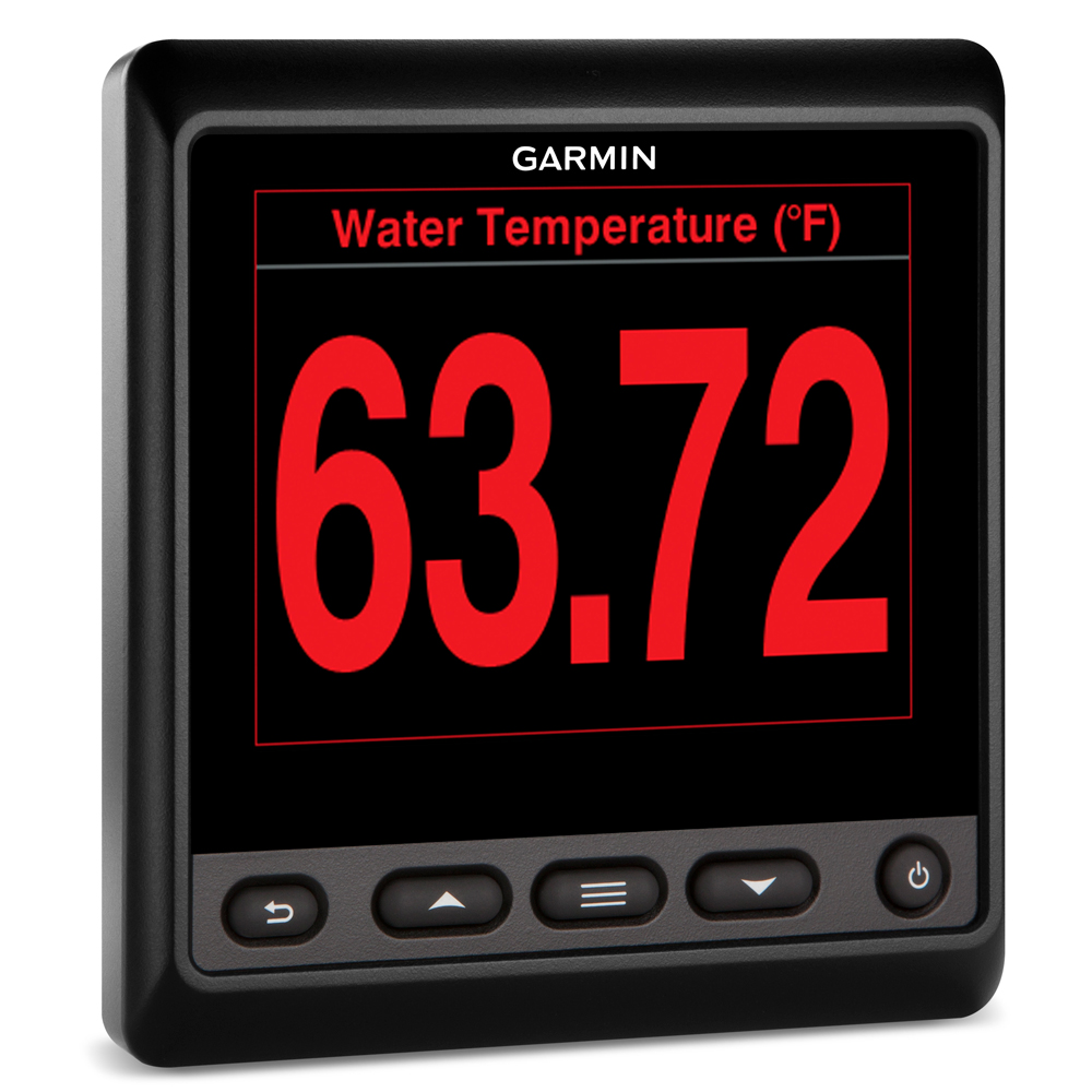 Garmin display showing water temperature 63.72°F.