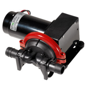 Industrial pump with red and black components