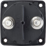 Close-up of electrical component with input and output.