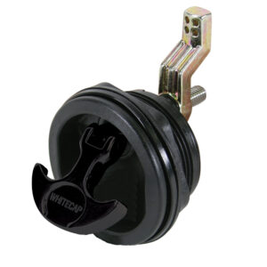 Black marine deck filler cap with metal lever