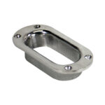 Stainless steel oval recessed handle with four screws.