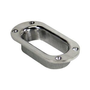 Stainless steel oval recessed handle with four screws.