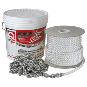 Anchor-rode system with chain and rope spool.