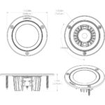 Technical blueprint of round Lumitec light fixture.