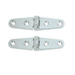 Two stainless steel boat hinges on display.
