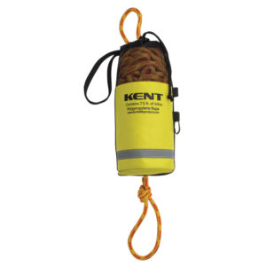 Yellow pouch with coiled rope and loop.