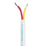 Red and yellow electrical wires in white casing.