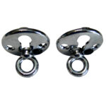 Two metal ceiling hook mounts for punching bags.