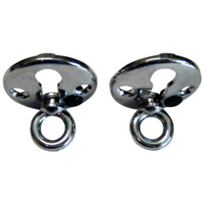 Two metal ceiling hook mounts for punching bags.