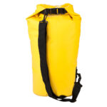 Yellow waterproof dry bag with black strap.