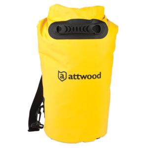 Yellow waterproof dry bag with Attwood logo.