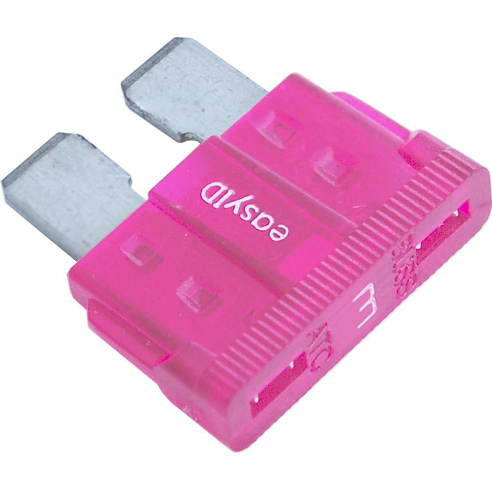 Pink automotive fuse with metal prongs